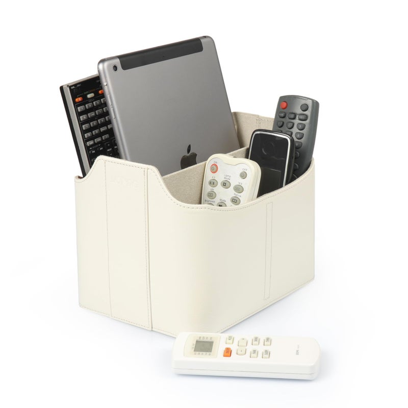 Londo PU Leather Remote Control Holder, Office Supplies Desk Organizer with Tablet Slot, Makeup Brush and Utensils Cube, Large Capacity Desk Caddy With 5 Compartments - Image 2